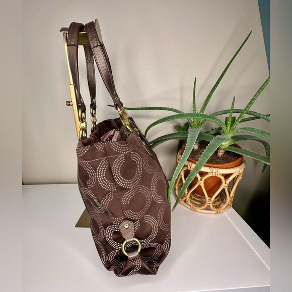 COACH Ashley H1282-F20056 Bronze Brown Dotted Op Art Gathered Satchel Tote Bag - Picture 3 of 13